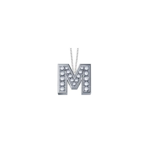 Pendente in oro bianco 18Kt con diamanti lettera M, LPFM10322,005 DonnaOro Luce