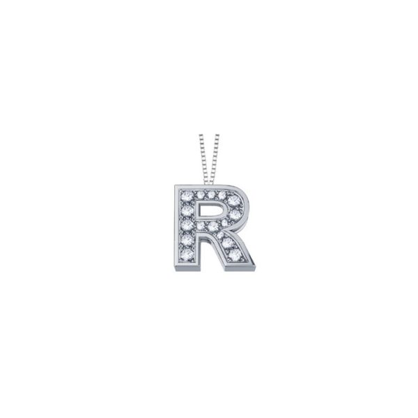 Pendente in oro bianco 18Kt con diamanti lettera R, LPFR10322,004 DonnaOro Luce