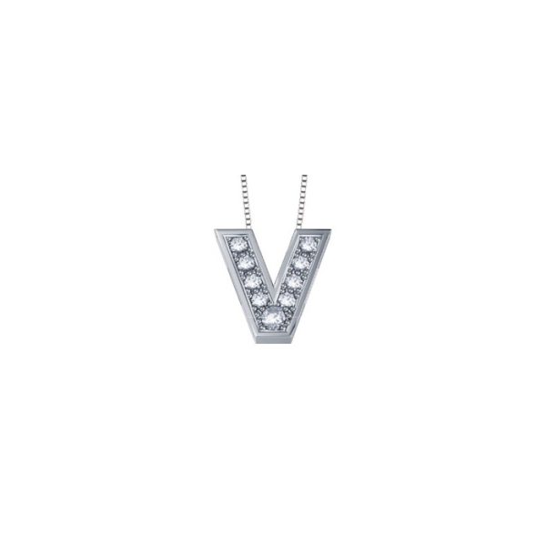 Pendente in oro bianco 18Kt con diamanti lettera V, LPFV10322,003 DonnaOro Luce