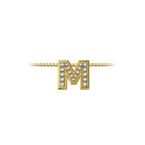 Pendente in oro giallo 18Kt con diamanti lettera M, LPFM11334,005 DonnaOro Luce