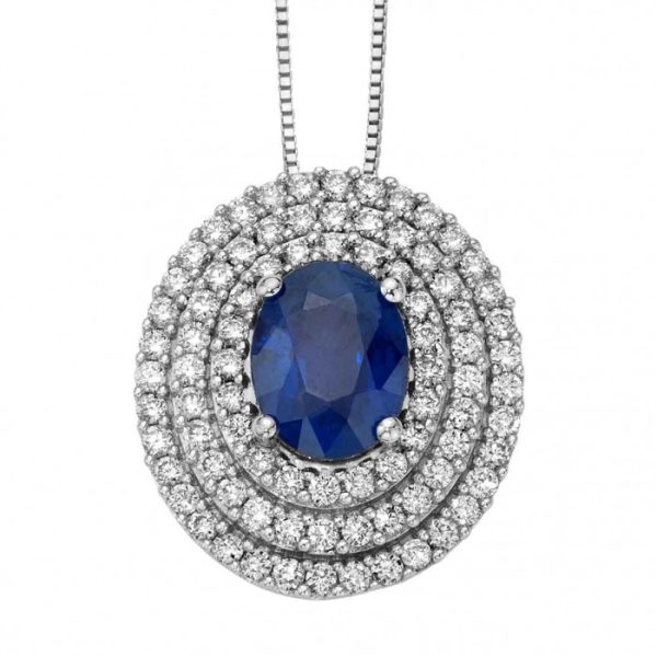 Pendente zaffiro ovale e diamanti in oro bianco 18Kt  DCPZ9891,042 DonnaOro Jewels