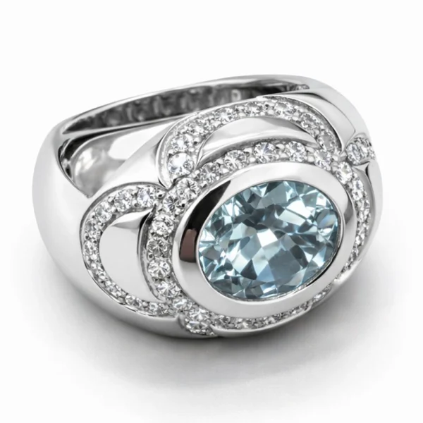 Anello in Oro Bianco con Acquamarina ovale e Diamanti – DIENNECI GIOIELLI