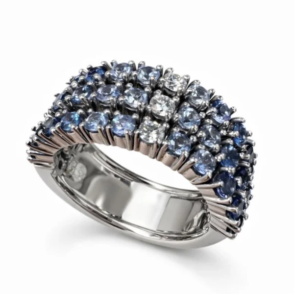 Anello fascia snodata e file con Zaffiri degradè ct.2,95 e Diamanti ct.0,21 in oro 18Kt – DIENNECI GIOIELLI