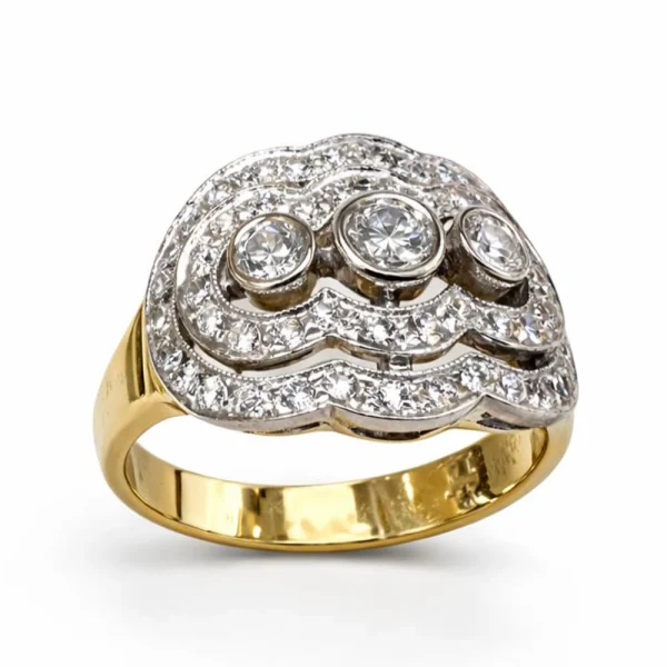 Anello trilogy oro giallo e bianco 18kt con doppio contorno diamanti tot. 1,35 ct – DIENNECI GIOIELLI