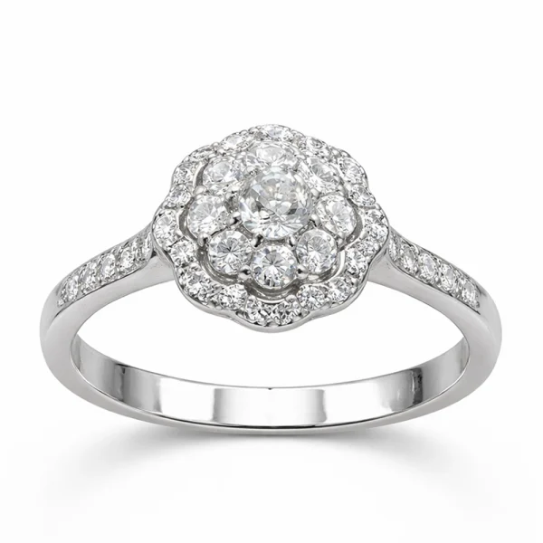 Anello a fiore pavè di diamanti Ct. 0,70 in oro bianco 18Kt – DIENNECI GIOIELLI