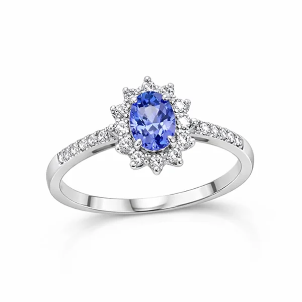 Anello in Oro Bianco 18 KT con Tanzanite Ovale 0,47 ct e Diamanti 0,36 ct – DIENNECI GIOIELLI
