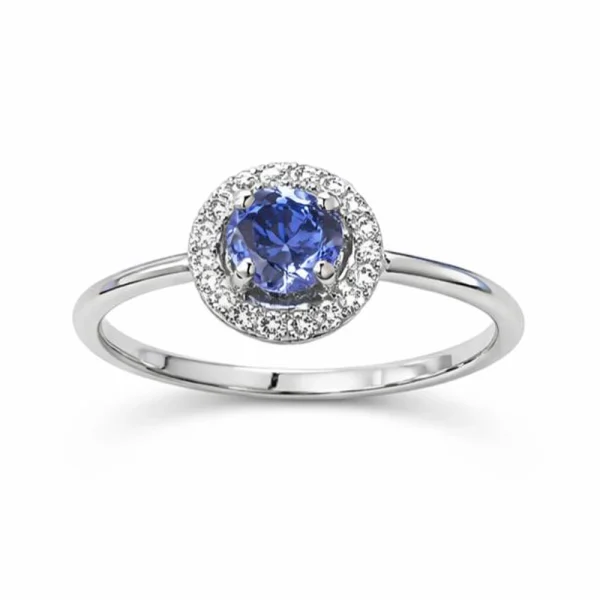 Anello Oro Bianco 18kt con Tanzanite 0,60 ct e Contorno di Diamanti 0,16 ct – DIENNECI GIOIELLI