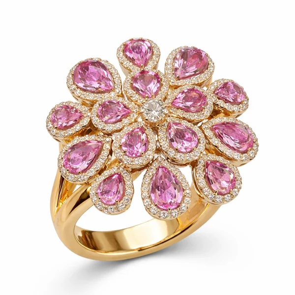 Anello in Oro Rosa con Zaffiri Rosa a Goccia e Diamanti – DIENNECI GIOIELLI