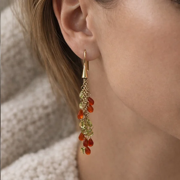 Orecchini pendenti peridoto e corniola in oro 18Kt – DIENNECI GIOIELLI