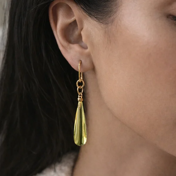 Orecchini pendenti in Oro Giallo 18kt con Quarzo Lemon a Goccia – DIENNECI GIOIELLI